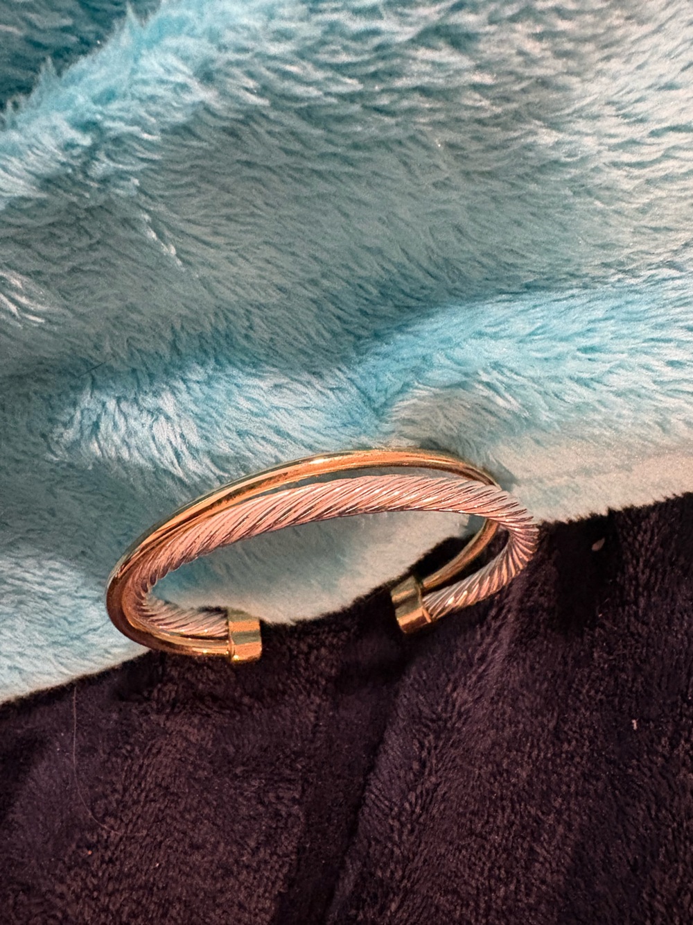 Two-Tone Cable Cuff Bracelet - Silver and Gold